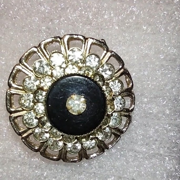 Vintage Art-deco Brooch Black Onyx & White Crystal - Picture 5 of 9